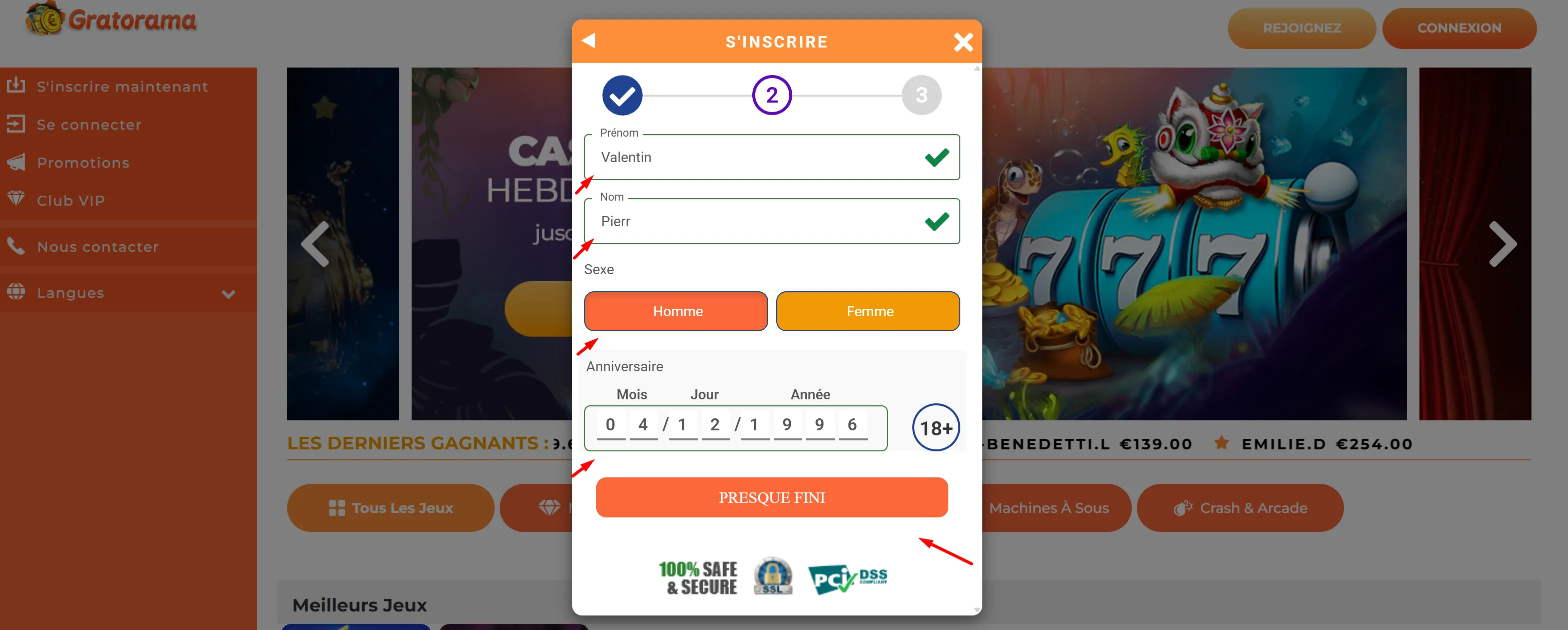 Formulaire de saisie des données personnelles